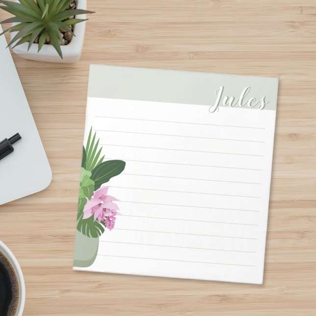 Bloc-note Tropical Medinilla Flower Green Vase Nom Lined (Créateur téléchargé)