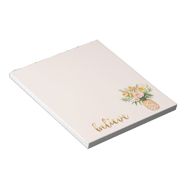 Bloc-note Tropical Pineapple Floral Gold Believe Quote (Incliné)