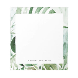 Bloc-note Tropical Watercolor Monstera Leaves Greenery
