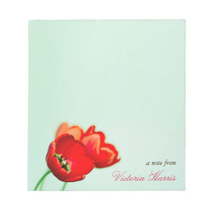 Bloc-note Tulipe rouge florale mint vert style bokeh personn
