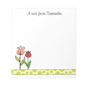 Bloc-note Tulipes rouges et roses Personnalisées 5,5 x 6