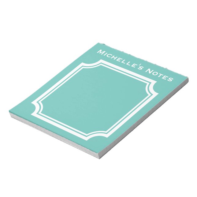 Bloc-note Turquoise bleu et blanc personnalisé bordure éléga (Tourné)