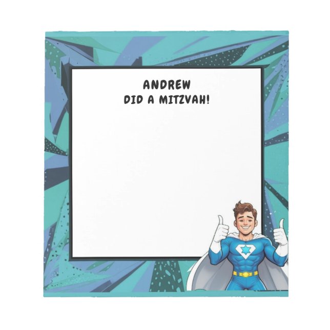 Bloc-note Turquoise Blue Superhero Personnalisé Mitzvah (Devant)