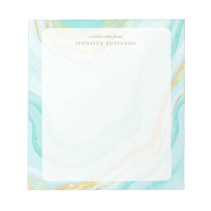 Bloc-note Turquoise Chic Glam Faux Pailleté Marbre avec nom
