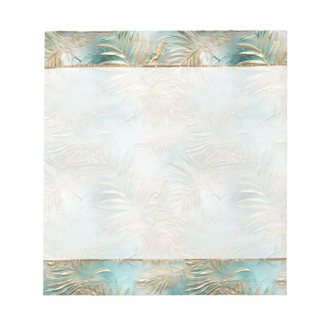 Bloc-note Turquoise Glam Gold White Feuilles tropicaux (Devant)