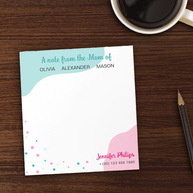 Bloc-note Turquoise rose étoiles Une note de la maman de (Créateur téléchargé)