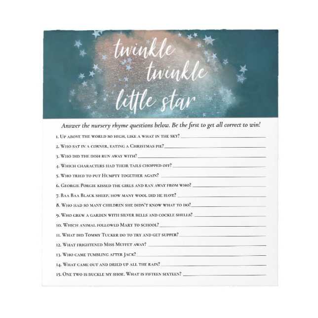 Bloc-note Twinkle Little Star | Jeu de douche bleu cuivre Tu (Devant)