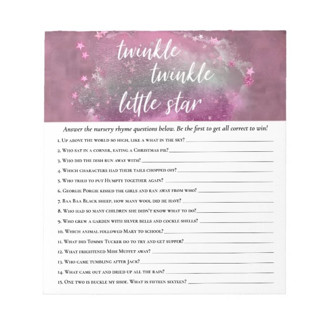 Bloc-note Twinkle Little Star | Pink Grey Nursery Quiz de ri (Devant)