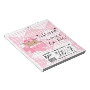 Bloc-note Twins Baby shower Rose Candy Bar Wrappers Faveurs
