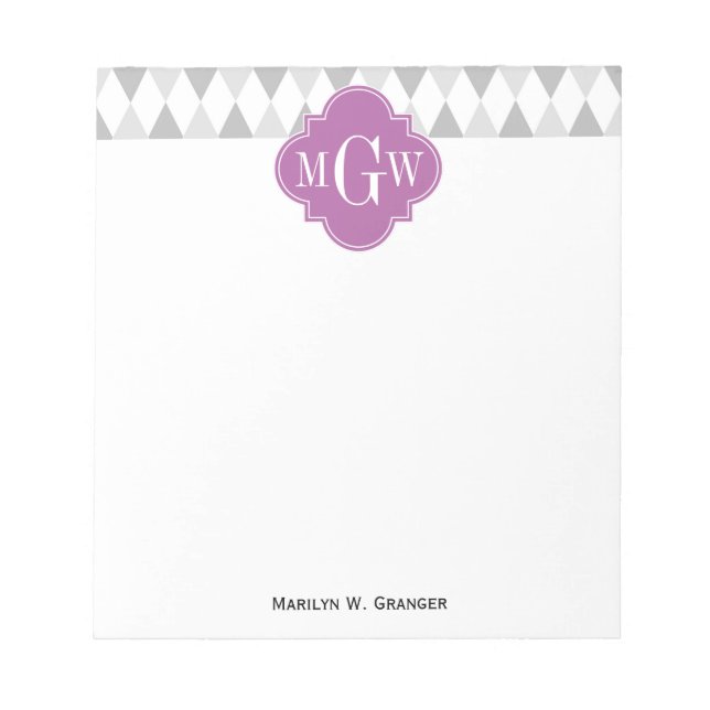 Bloc-note Two Gray Wht Harlequin Orchid 3 Monogram initial (Devant)