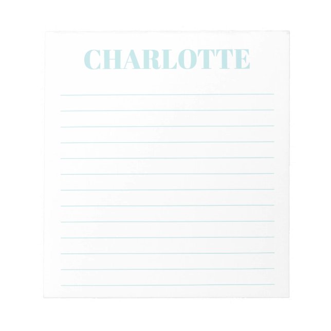Bloc-note Typographie Gras Nom Personnalisé Ligné Bleu Clair (Devant)