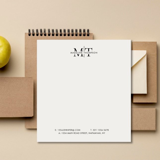 Bloc-note Typographie moderne Monogramme noir blanc affaires (Créateur téléchargé)