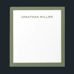 Bloc-note Typographie simple de la marine blanche<br><div class="desc">Un bloc-notes professionnel au design minimaliste en vert olive et blanc. Nom monogramme personnalisé sur un simple arrière - plan blanc,  encadré par une bordure vert olive. Personnalisez-vous en utilisant les champs fournis ou utilisez le bouton "message" pour contacter le concepteur pour obtenir de l'aide.</div>