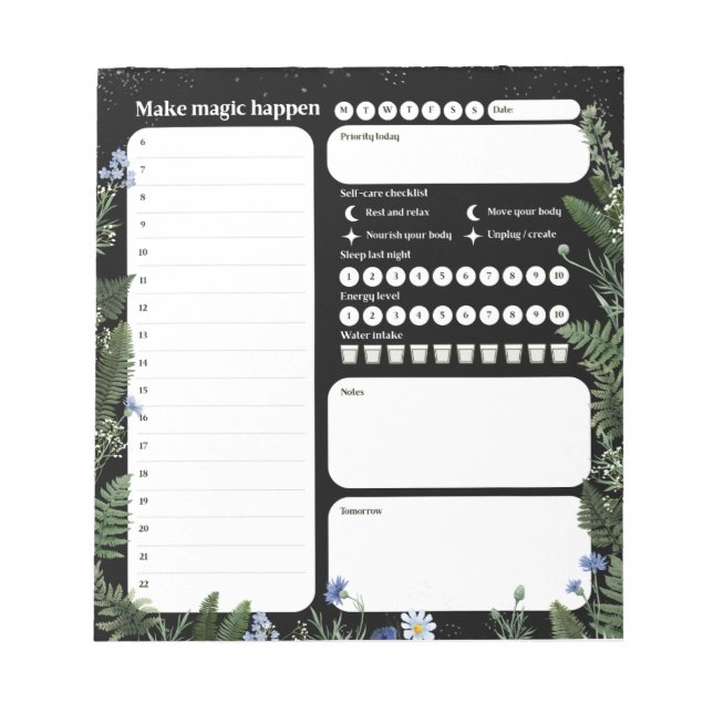 Bloc-note Ultimate Wellness Planner – Dark Floral Notepad (Devant)
