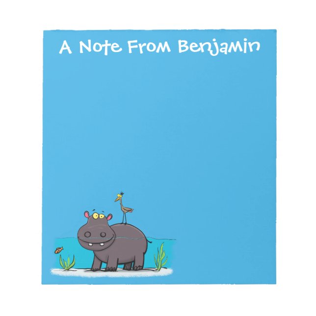 Bloc-note Un joli hippo avec un dessin de voeux d'anniversai (Devant)