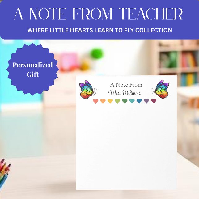 Bloc-note Un mot du professeur - Papillons et cœurs (A Note From Teacher Hearts and Butterflies Notepad)