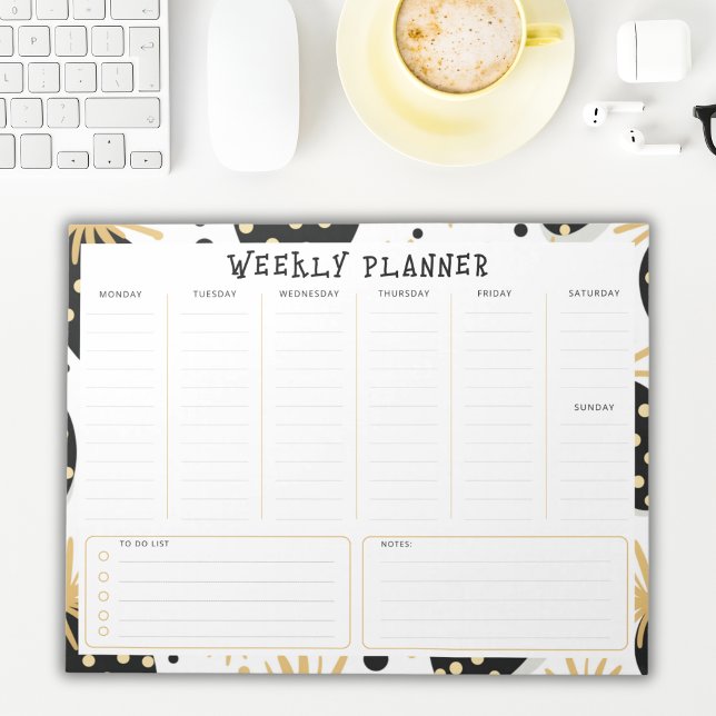 Bloc-note Undated Weekly Planner, Black and Gold Accents  (Créateur téléchargé)