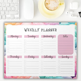 Bloc-note Undated Weekly Planner, Rainbow Cloud Border Notep