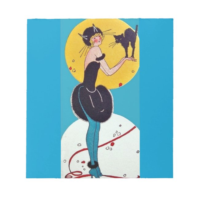 Bloc-note Une fille en costume de chat avec son chat noir (Devant)