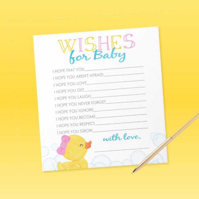 Bloc-note Une fille veut pour bébé en caoutchouc Canard Cons (Girl Rubber Ducky Wishes for Baby Duck Baby Shower Advice Cards)