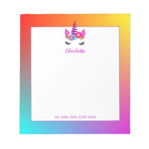 Bloc-note Unicorn Be Kind Stay Safe Cute Personnalisé