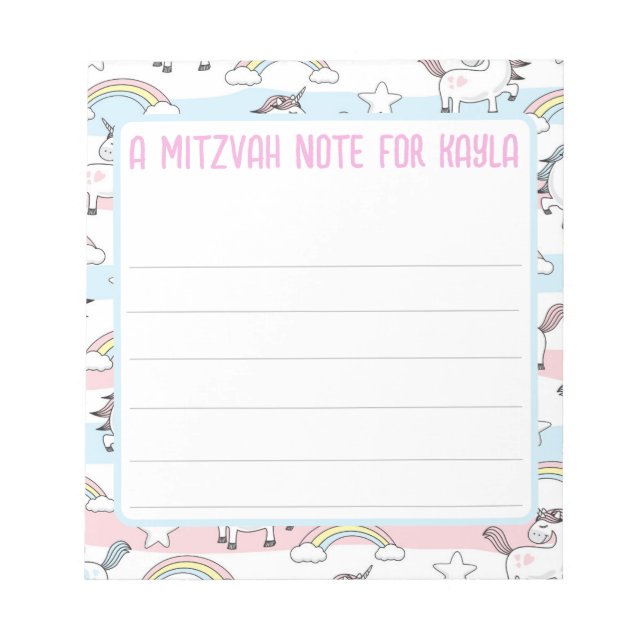 Bloc-note Unicorn Mitzvah Note Pad avec lignes (Devant)
