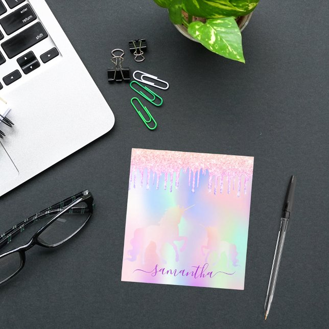 Bloc-note Unicorn rose violet gouttes holographique (Créateur téléchargé)