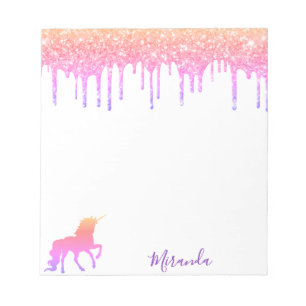 Bloc-note Unicorn rose violet parties scintillant goutte bla
