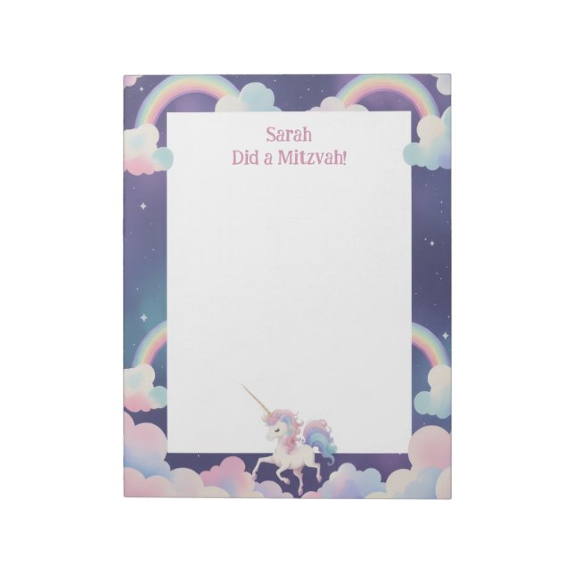 Bloc-note Unicorne Personnalisé Mitzvah Note pad (Tourné)