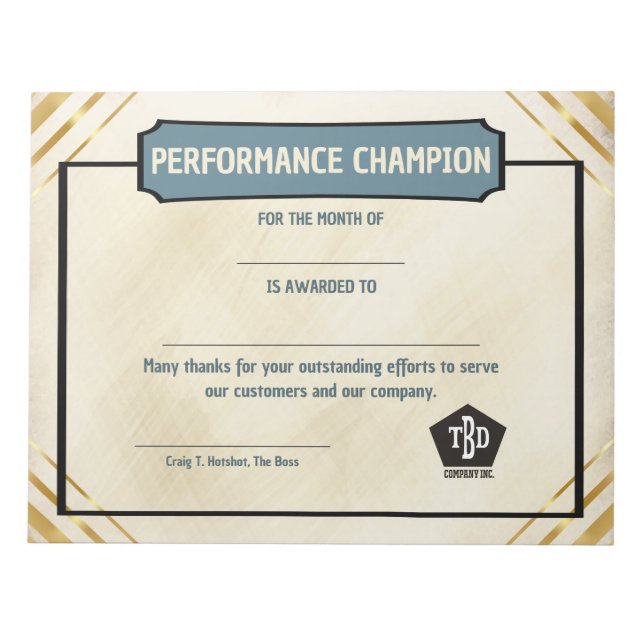 Bloc-note Universal employoee performance award certificates (Devant)