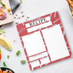 Bloc-note Ustensiles de cuisine rouge Feuille blanche Recett<br><div class="desc">Un bloc-notes unique et utile pour les recettes culinaires. Le design se compose d'un motif d'ustensiles de cuisine argent sur un arrière - plan rouge avec des espaces vides où vous pouvez noter toutes les données importantes pour préparer une recette. Le texte est entièrement personnalisable.</div>