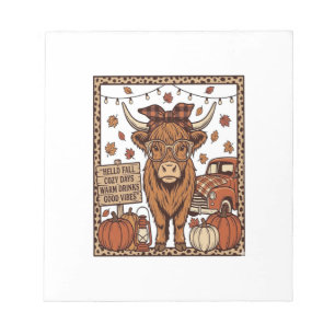 Bloc-note Vache des Highlands Bonjour Automne Gravure Vintag