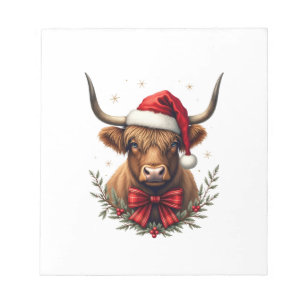 Bloc-note Vache des Highlands de Noël vintage au chapeau de