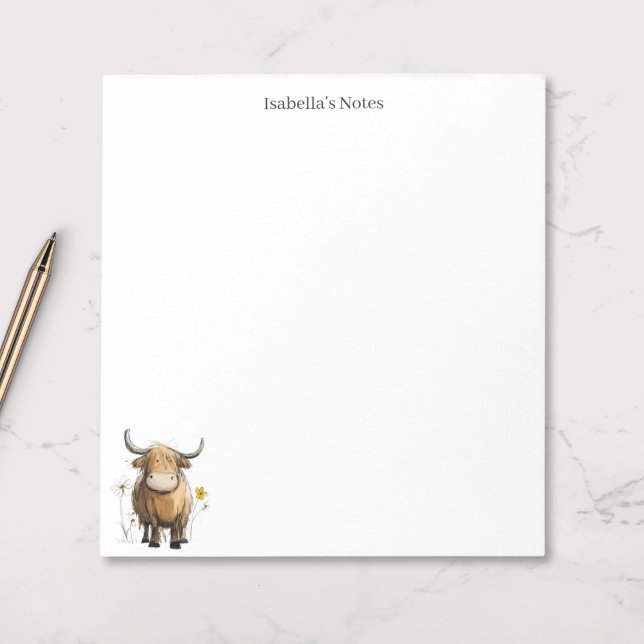 Bloc-note Vache des Highlands mignonne et fleurs - Dessin pe (Créateur téléchargé)