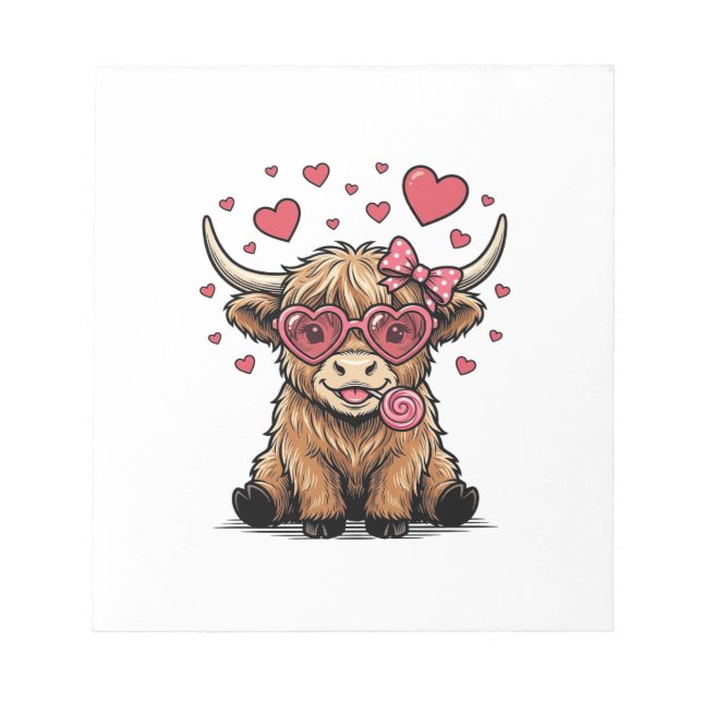 Bloc-note Vache des Highlands mignonne Saint Valentin lunett (Devant)