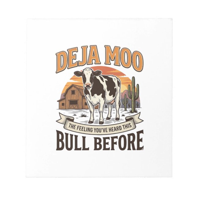 Bloc-note Vache drôle Deja Moo Création de chemise western v (Devant)