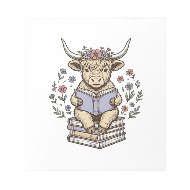 Bloc-note Vache Florale de Lecture Mignonne Pile de Livres C (Devant)