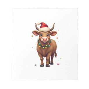 Bloc-note Vache Highland Christmas vintage avec chapeau de P