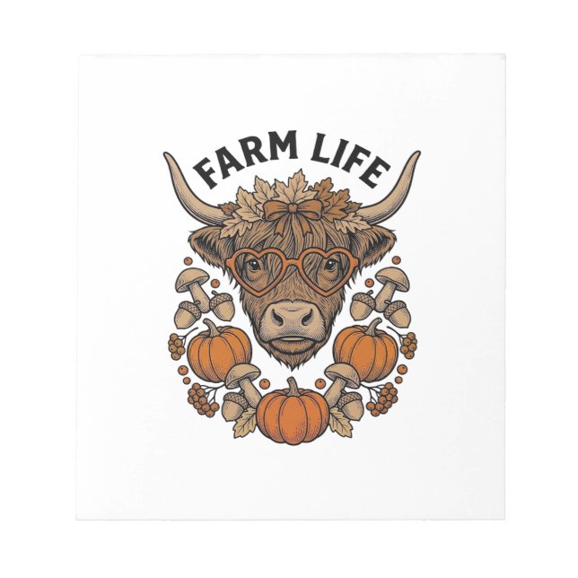 Bloc-note Vache Highland d'automne avec lunettes en forme de (Devant)