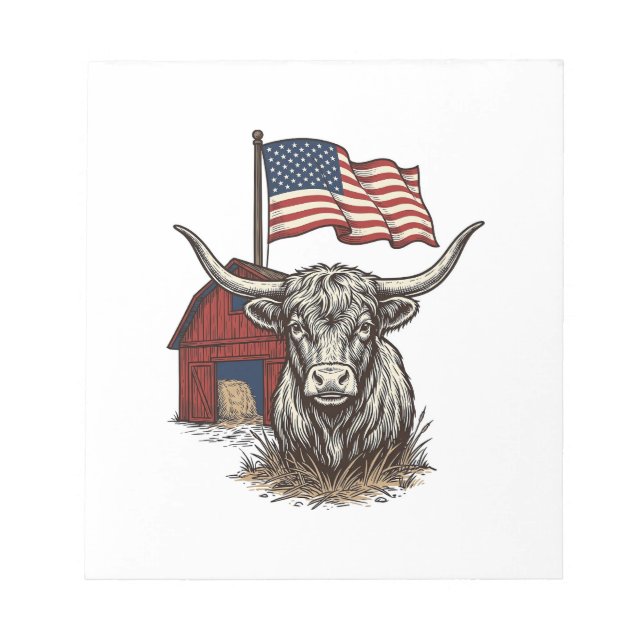 Bloc-note Vache Longhorn Patriotique et Conception Vectoriel (Devant)