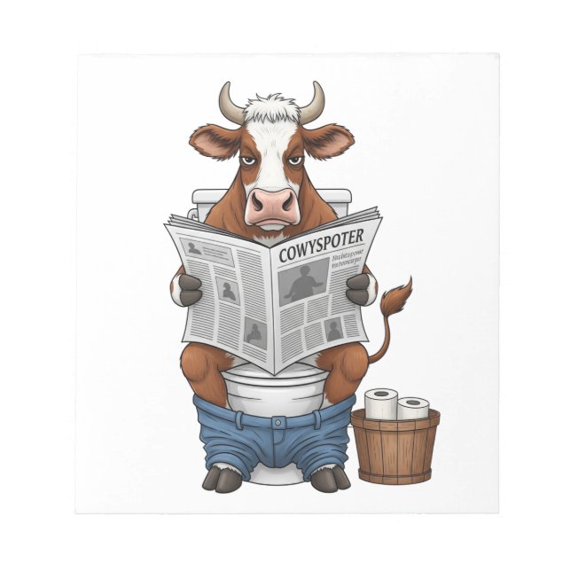 Bloc-note Vache sur toilettes PNG, drôle d'animal de ferme (Devant)