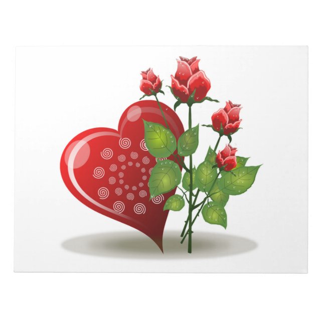 BLOC-NOTE VALENTINE COEUR ROUGE ET ROSES ROUGES (Devant)