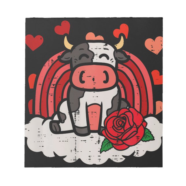 Bloc-note Valentines Day Cow Rainbow Cute Farm Girls Kids (Devant)