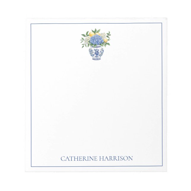 Bloc-note Vase Chinoiserie Bleu et Blanc avec hydrangées (Devant)