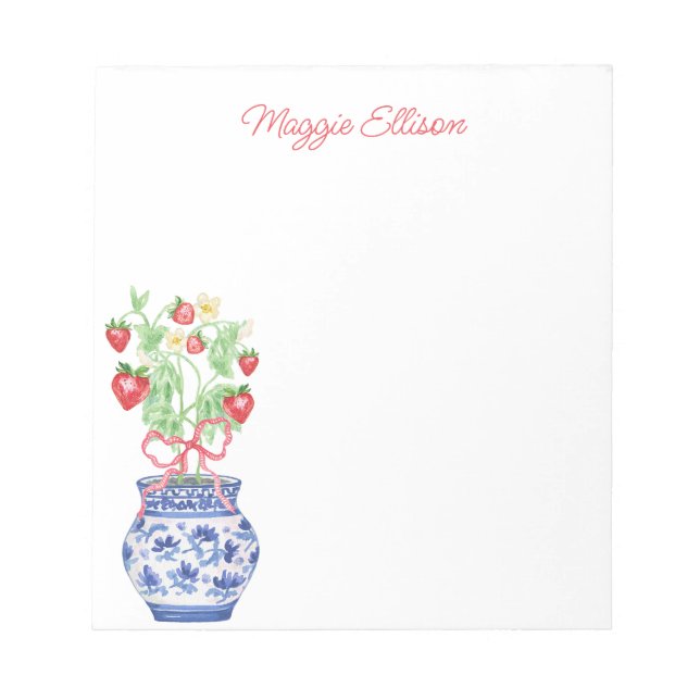 Bloc-note Vase Chinoiserie de fraises rouges Personnalisé (Devant)