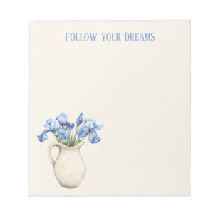 Bloc-note Vase Crème Fleurs Iris Violettes  