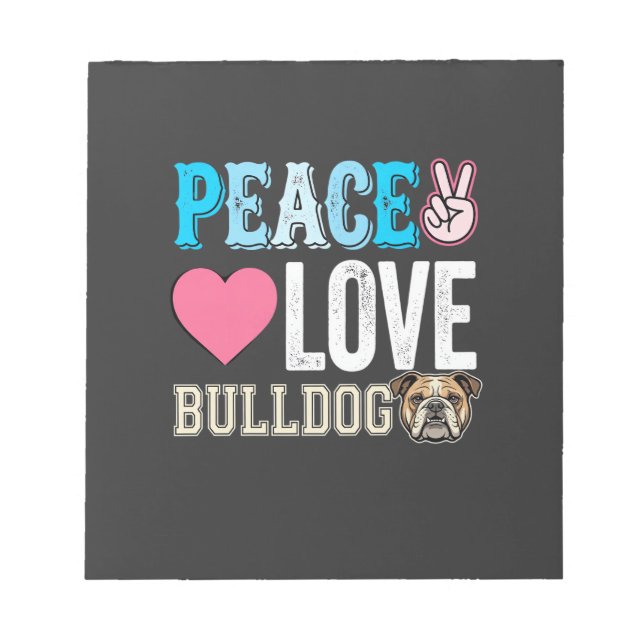Bloc-note Vecteur Peace Love Bouledogue (Devant)