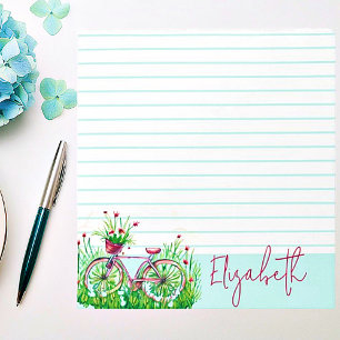 Bloc-note Vélo à fleurs rouges personnalisé