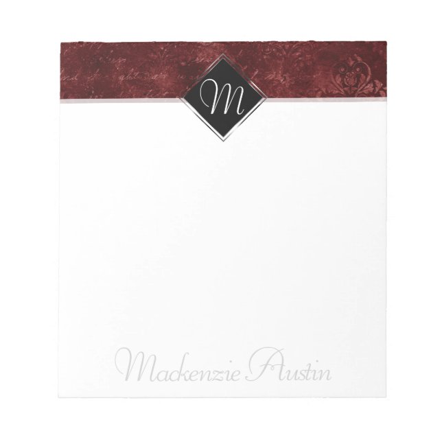 Bloc-note Velvety Damask | Baroque Crimson Red Grunge (Devant)