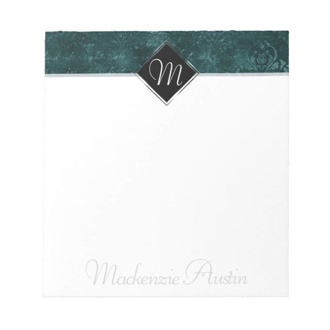 Bloc-note Velvety Turquoise Damask | Grunge vert foncé Baroq (Devant)